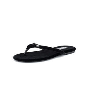 Chanel Women's CC Thong Sandals Velvet with Crystals